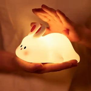 Cartoon bunny silicone lamp cute rabbit night lights bedroom charging big face rabbit lamp patted sleeping lights